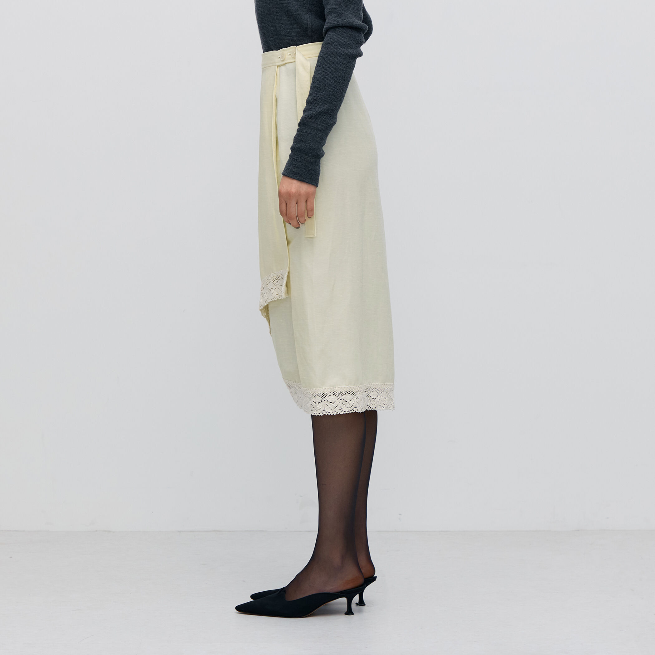 ナイロンリネンビンテージギャバジン レースコンビラップスカート