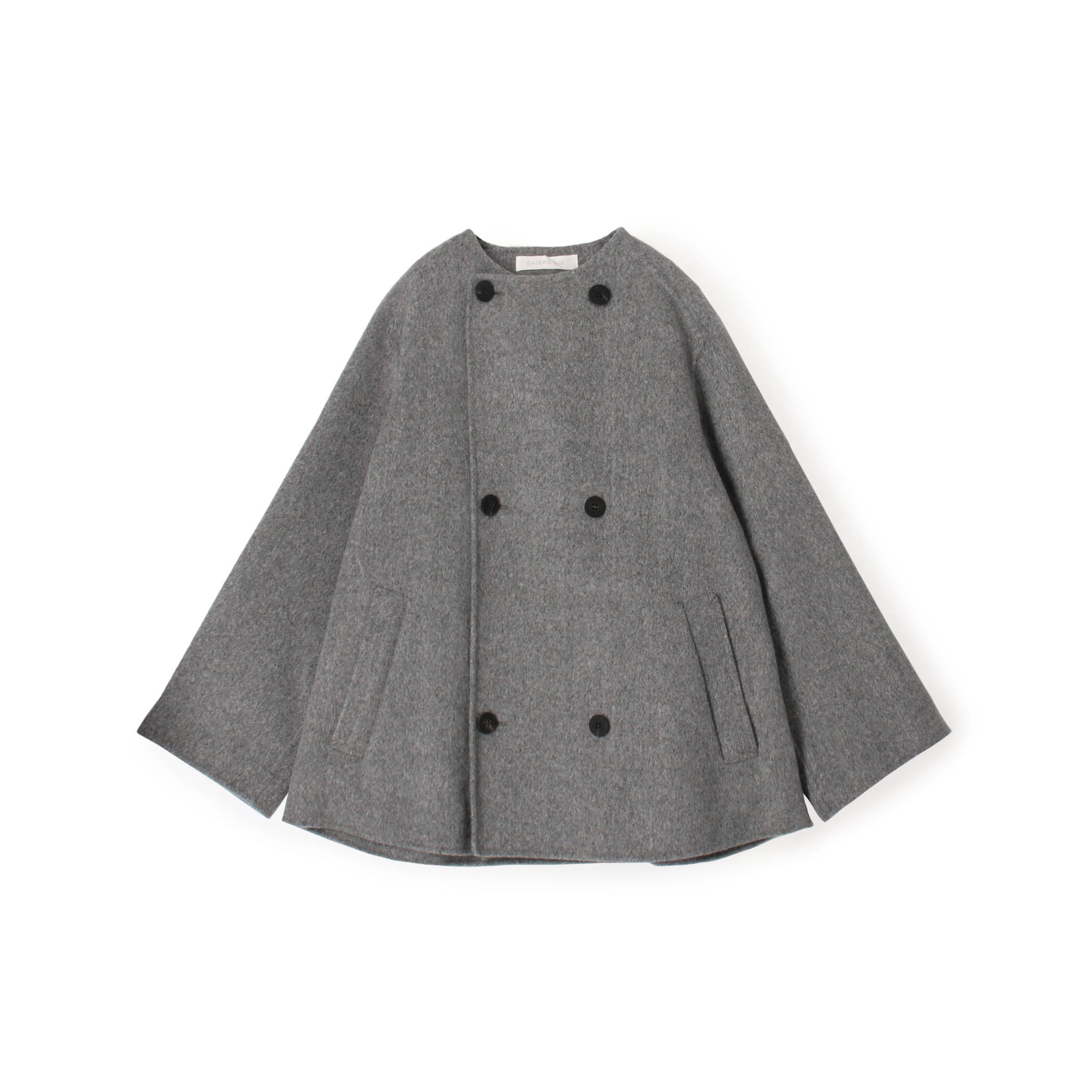 ウールダブルフェイス カラーレス ショートトレンチコート