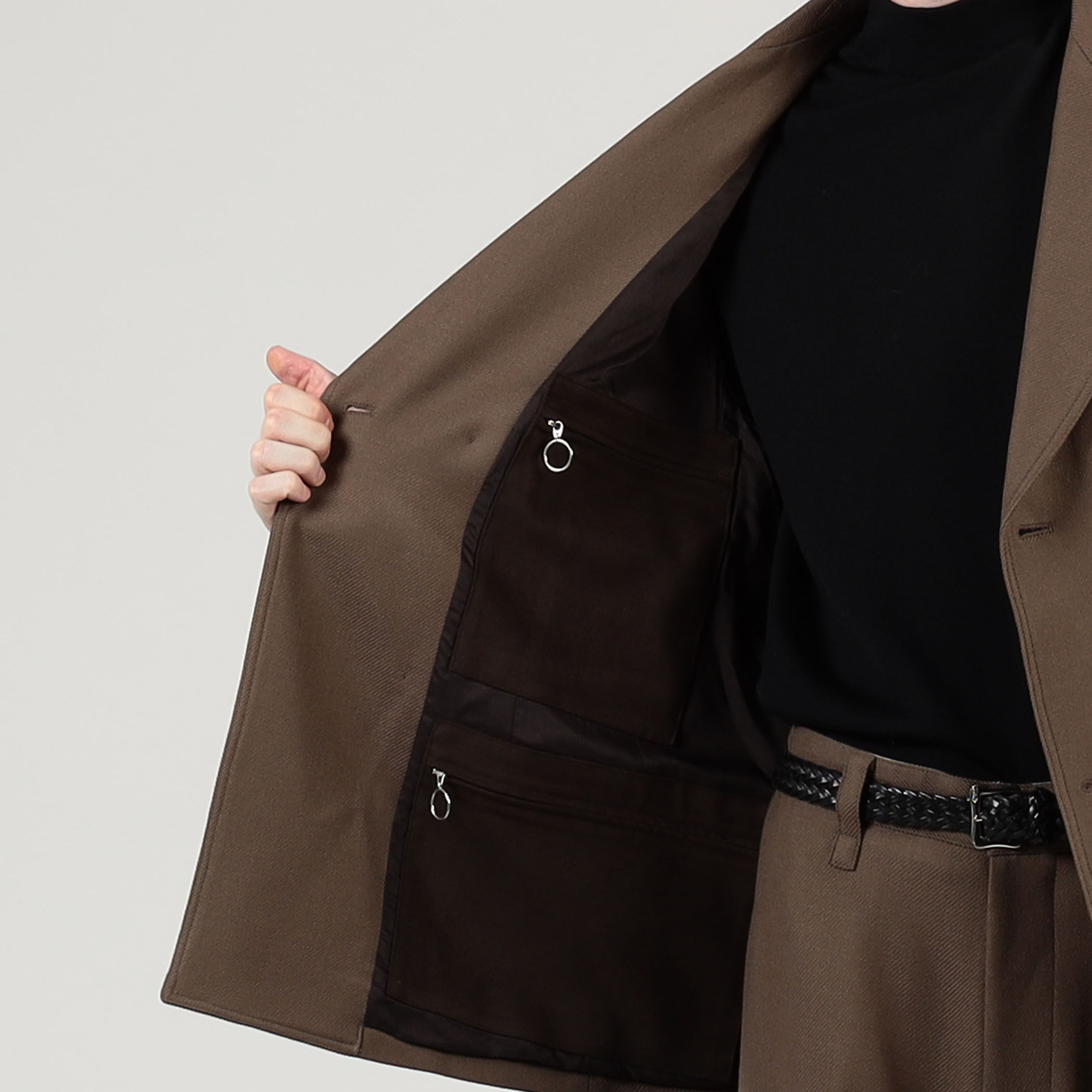 美品 トゥモローランド ダブル ウール ニットジャケット M ブラウン ウールフランネル ダブルブレステッド4Bジャケット FOX BROTHERS