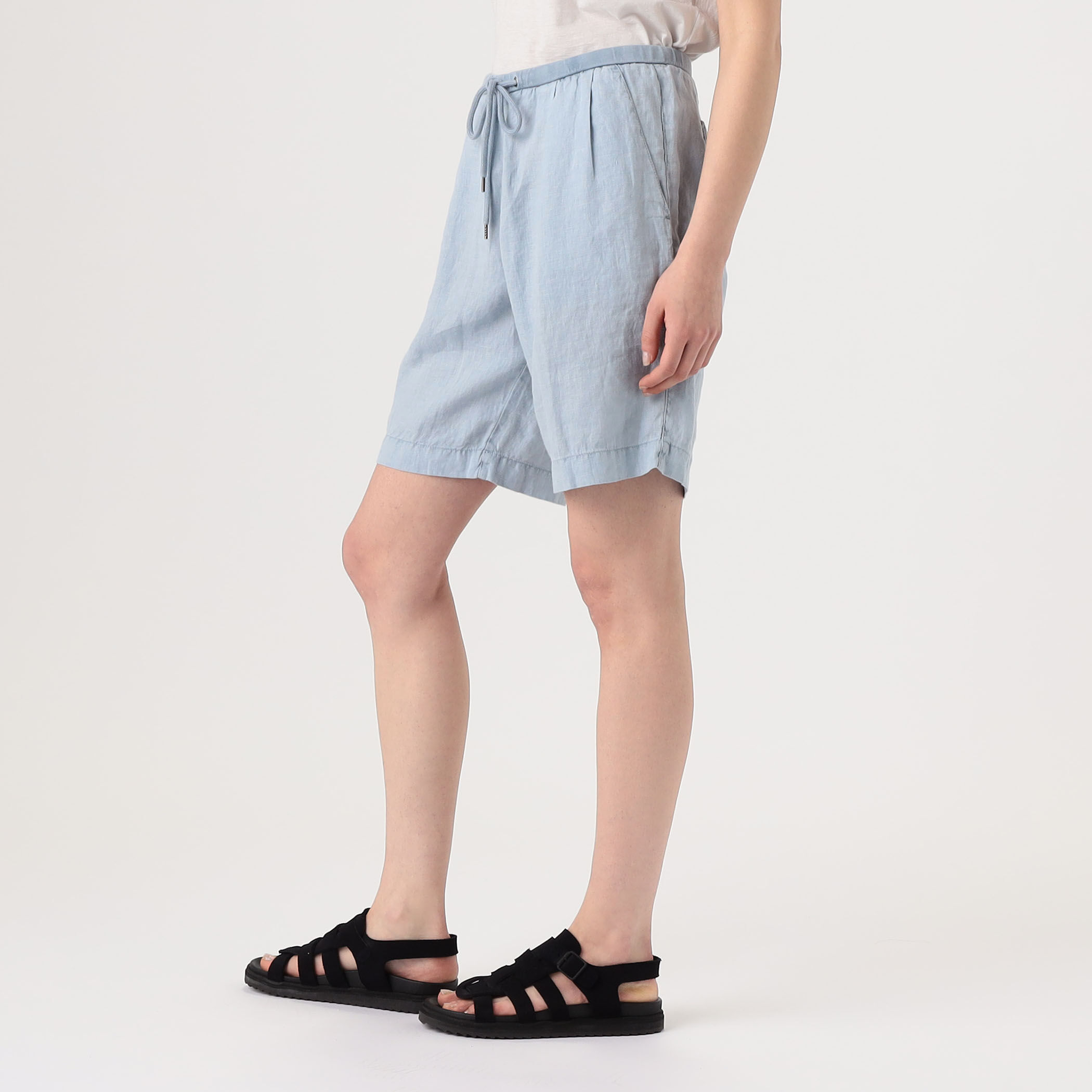 A17181 極美品 ミュベール オリーブプリントハーフパンツ リネンコットン リネンライクマリンハーフパンツ