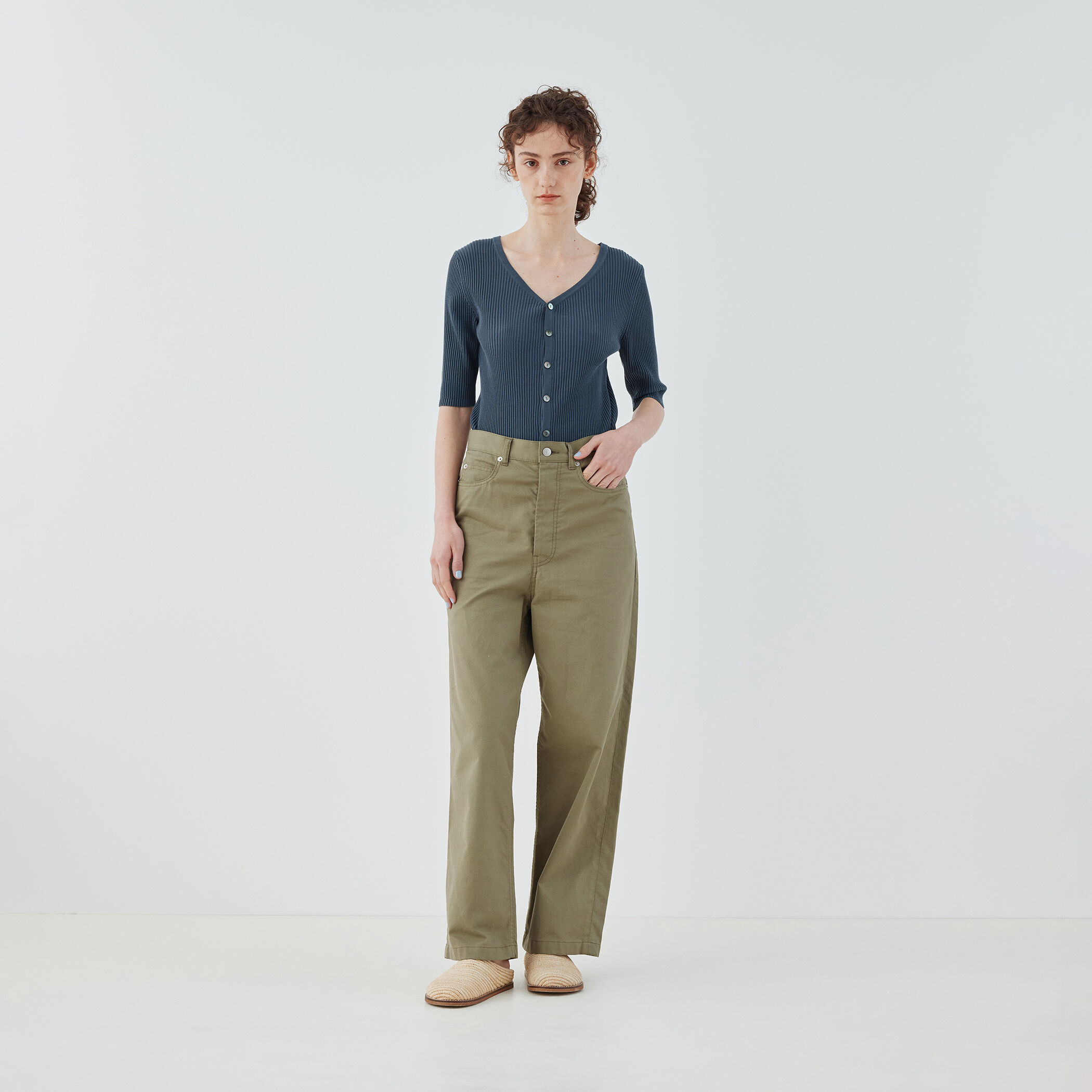 map. OVERLAP CLOTHING コットンVネックカーディガン カーキ コットン