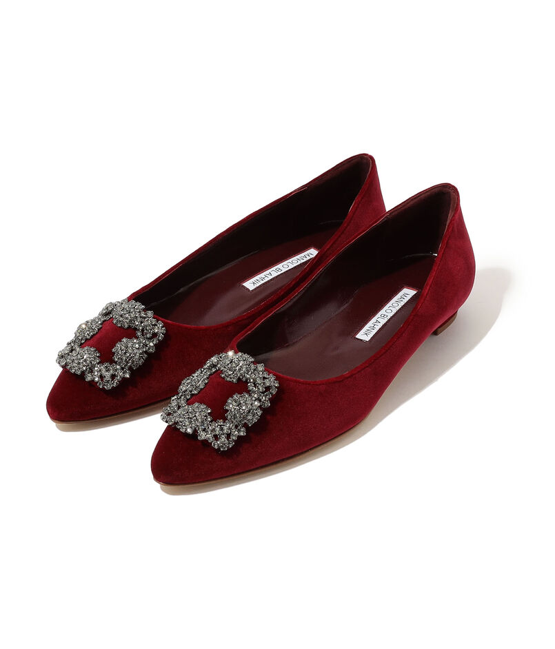 MANOLO BLAHNIK HANGISIFLAT ベルベット ビジューパンプス