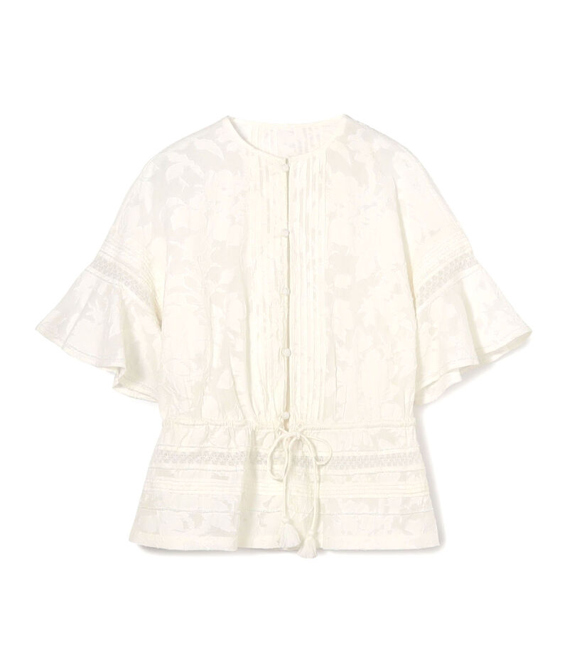 コットンナイロンカットジャカード フレアスリーブブラウス