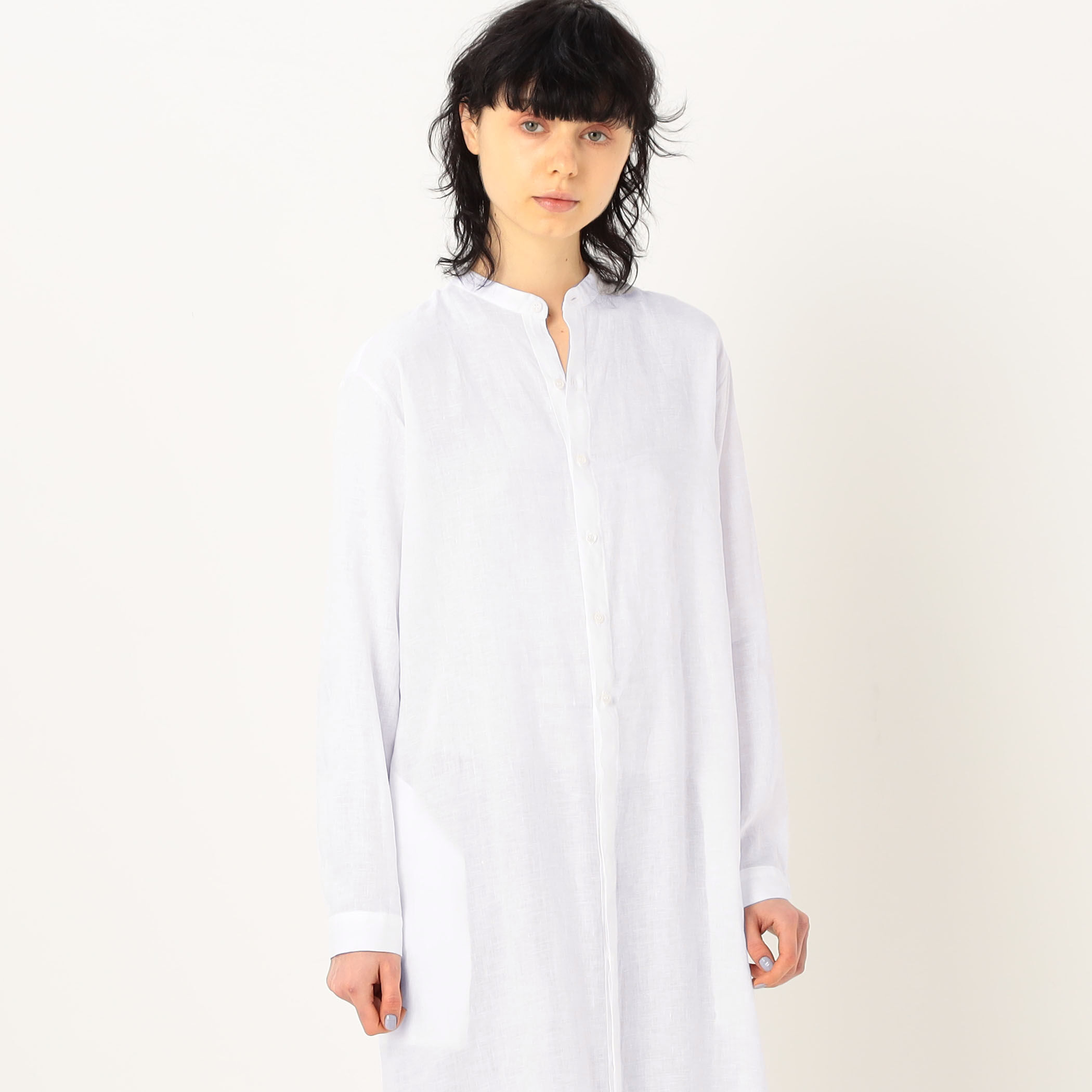 nop de nod バンドカラーシャツワンピース リネン ブラック M