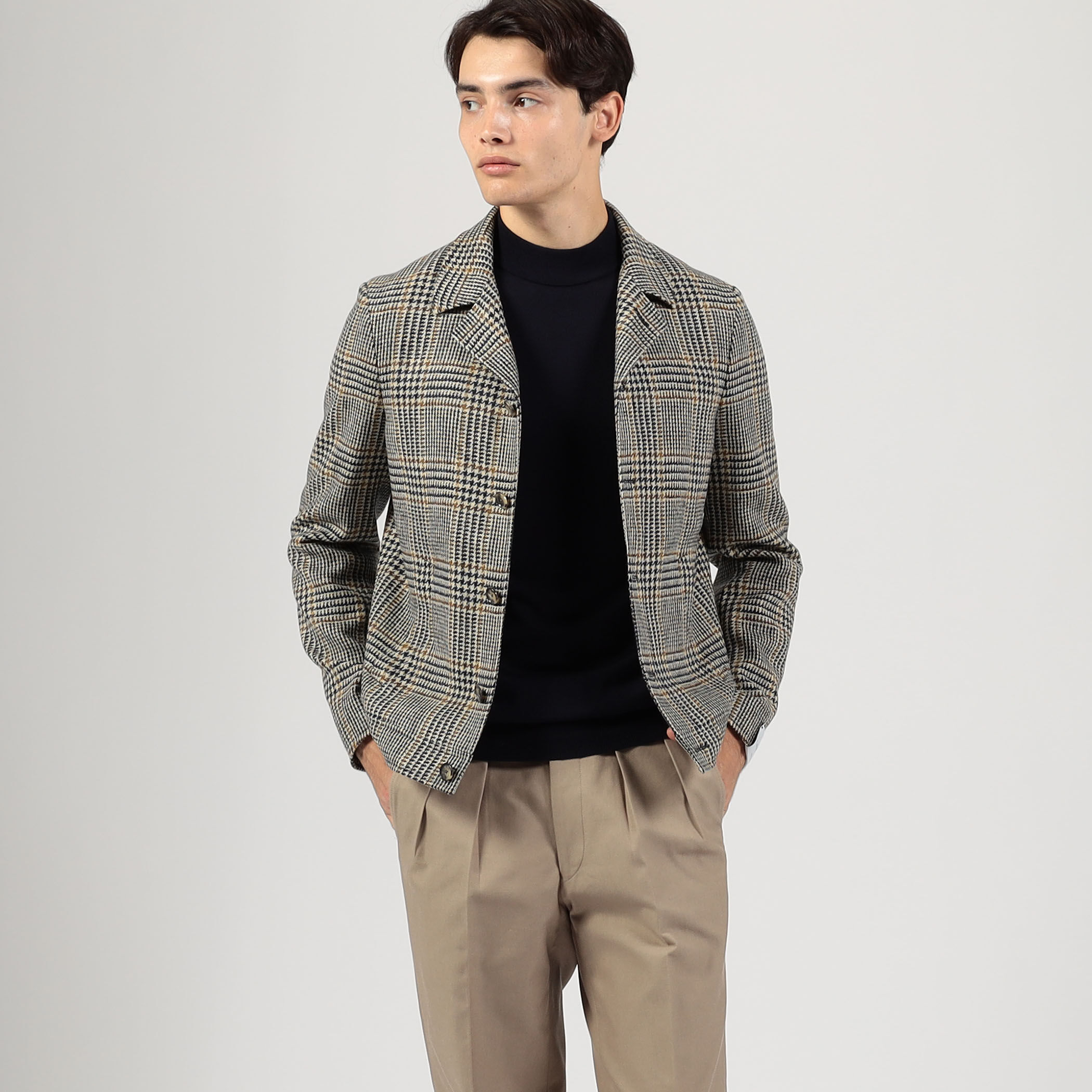 別注】CARUSO ウールグレンチェック ショートブルゾン