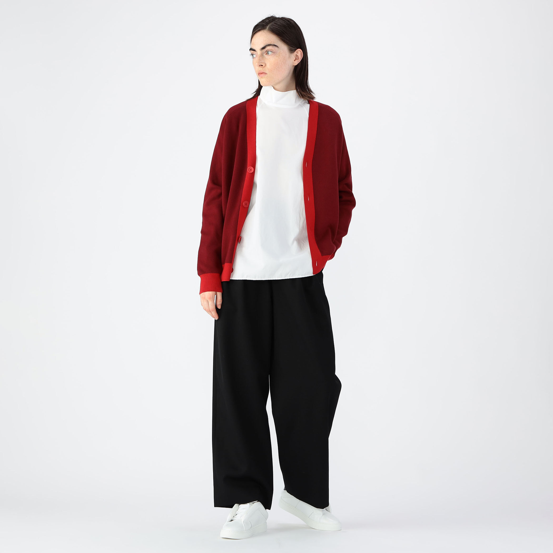 CABaN コットンカシミヤ バイカラーVネックカーディガン