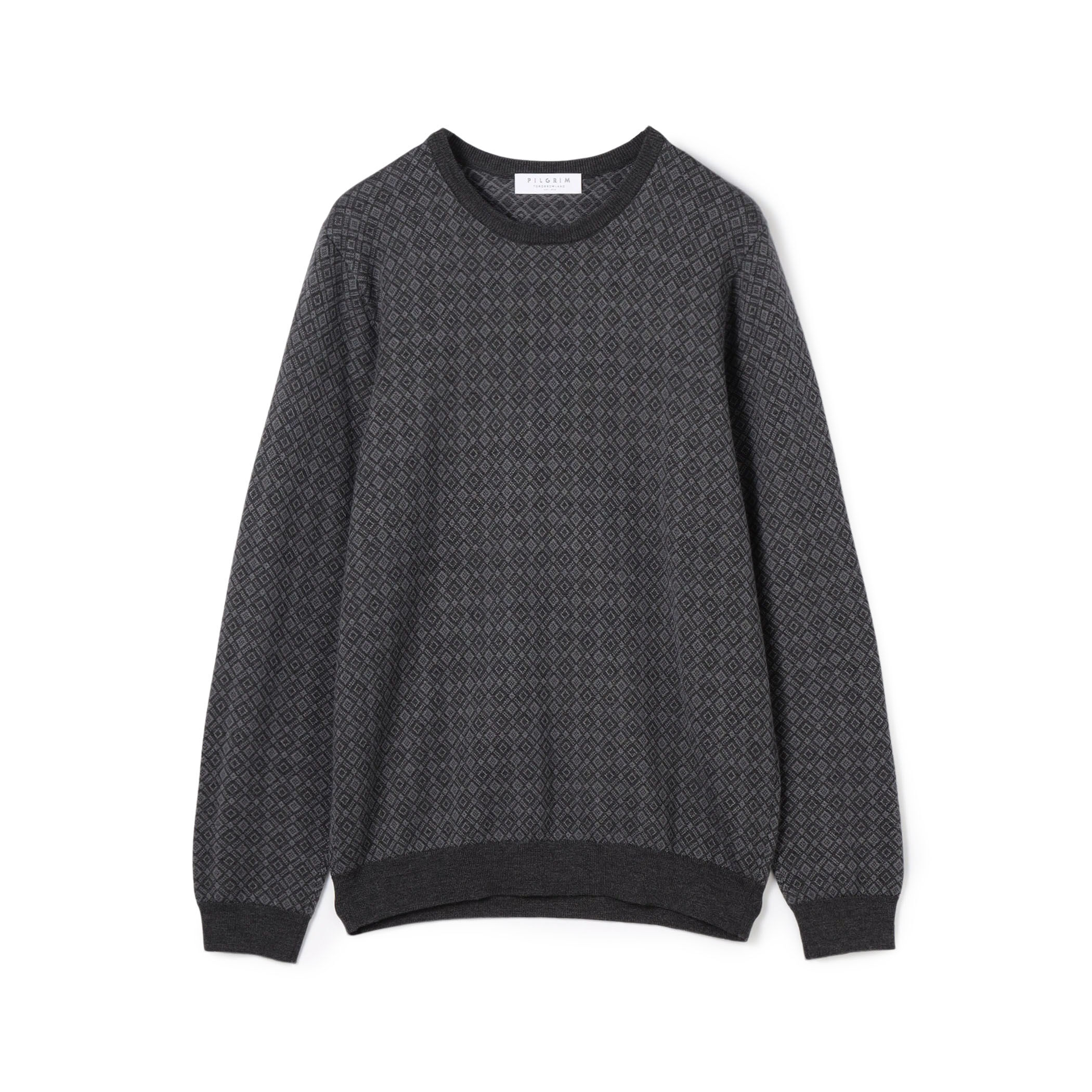 ウールシルクカシミヤ ジオメトリック柄 クルーネックプル