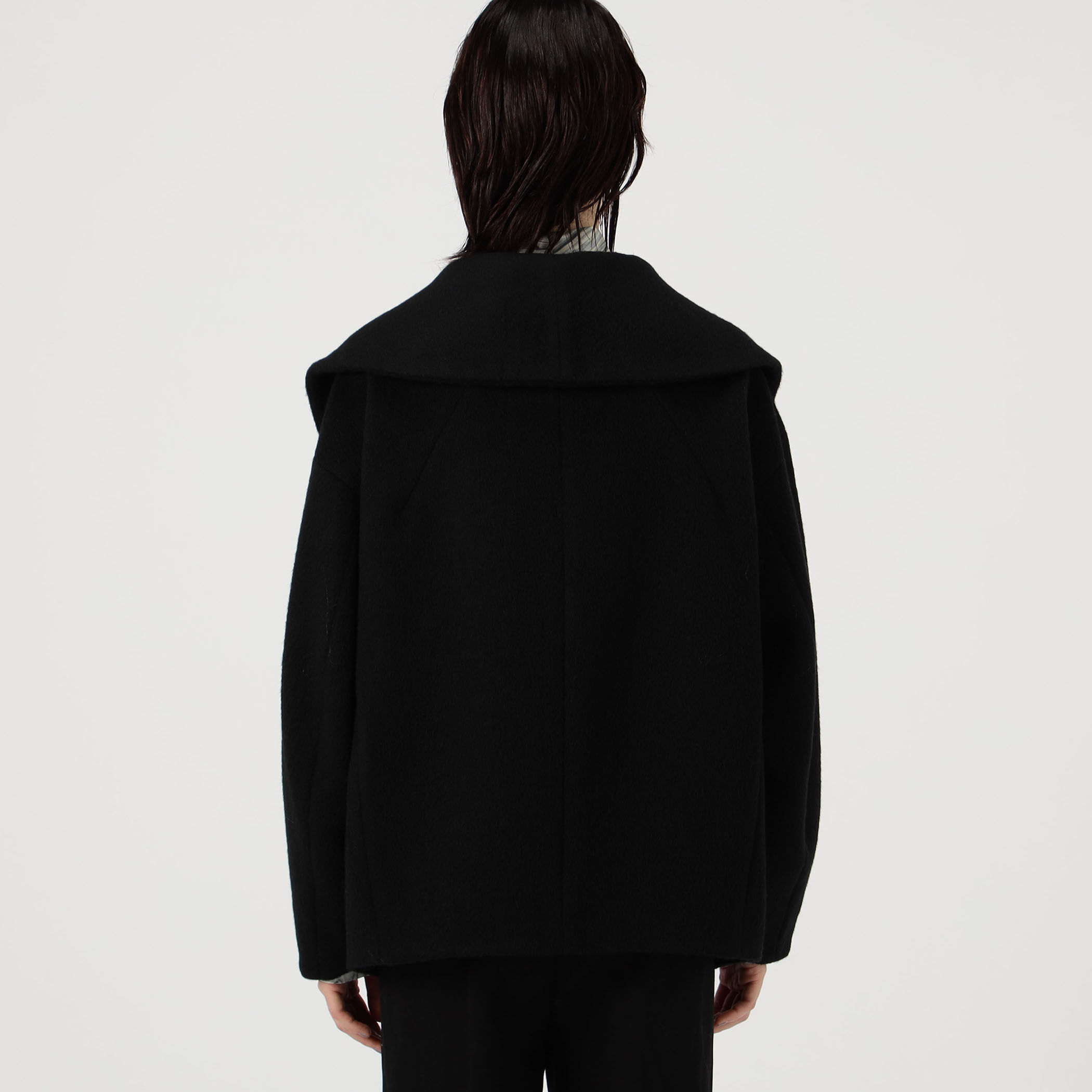 Mame Kurogouchi Wool Arupaka Shawl Collar Short Cort