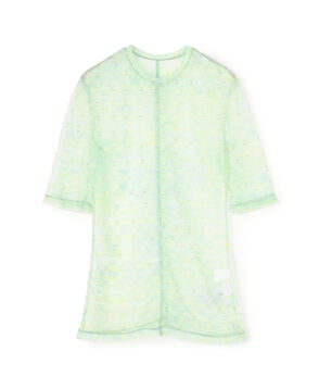 Mame Kurogouchi Marble Printed Plaid Sheer Crew Neck Top