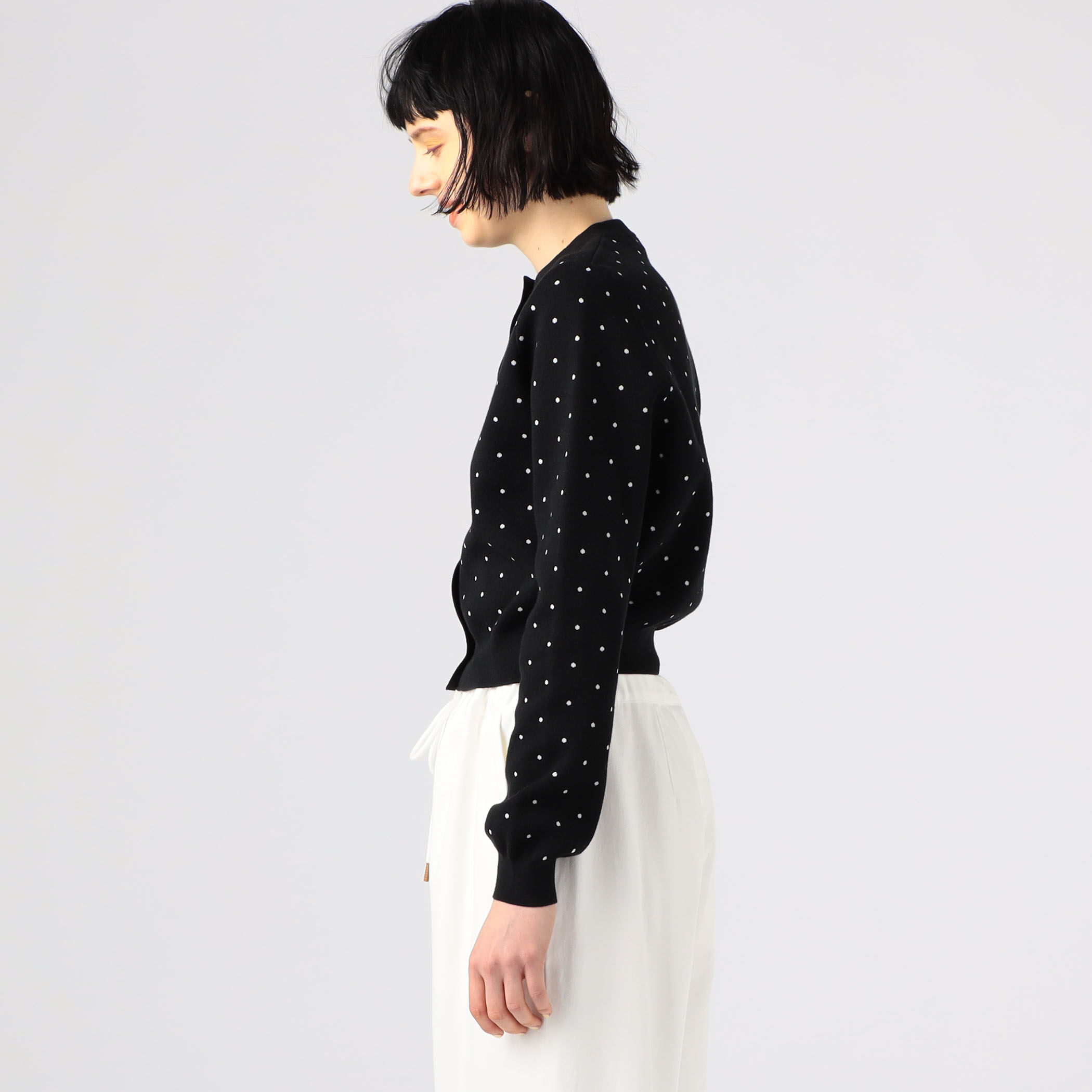 美品 CABaNコットンカシミヤ ドットジャカードクルーネックカーディガン CABaN（キャバン） カーディガン コットンカシミヤ ドットジャカード