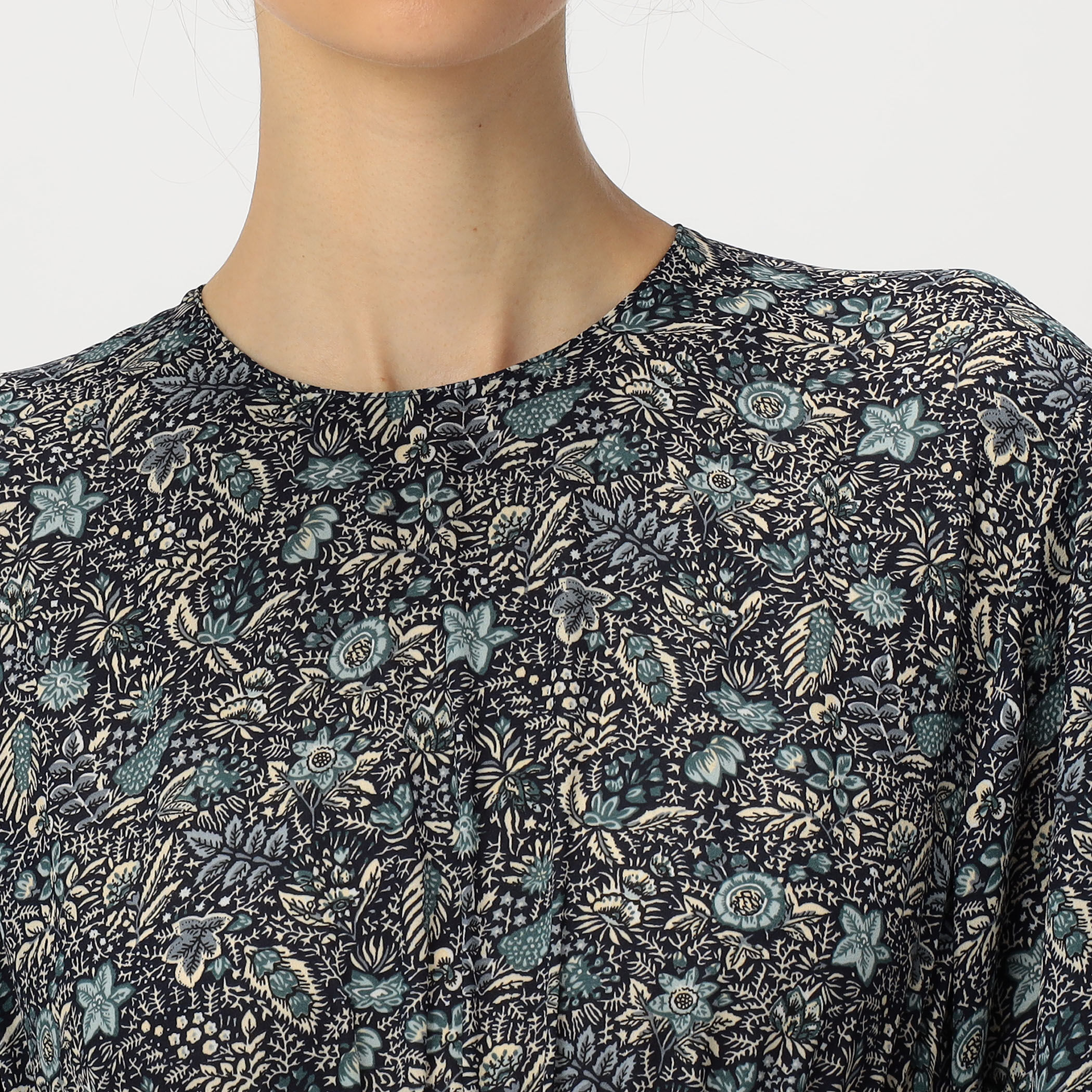 ポリエステルジョーゼットプリント ティアードワンピース