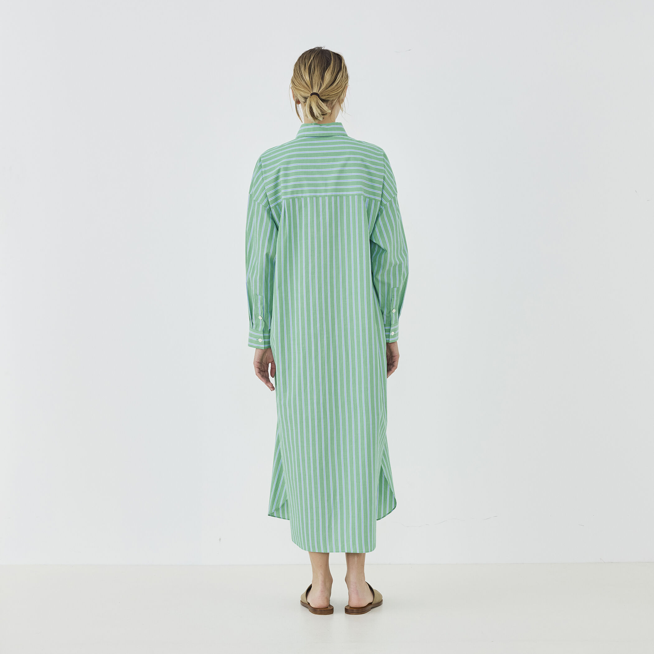 WEB先行予約】ストライプブロード ロングシャツワンピース