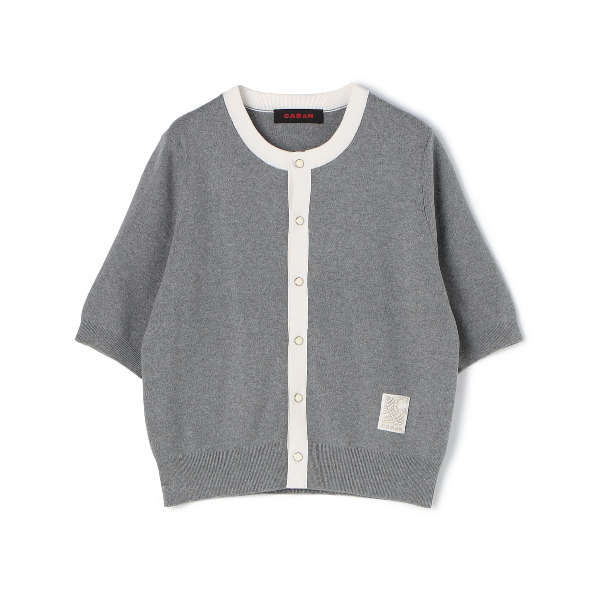 コットンカシミヤ バイカラーハーフスリーブカーディガン