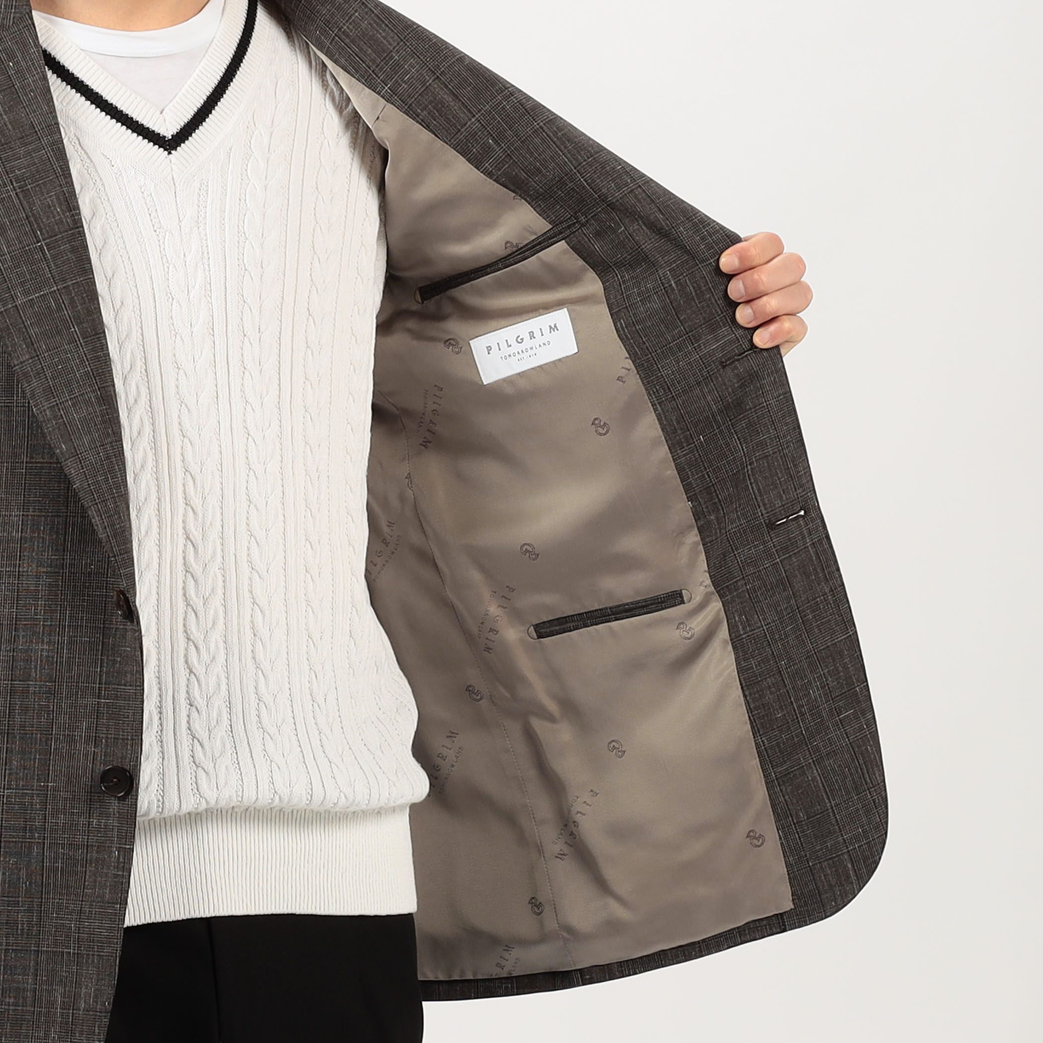 ウールシルクリネン シングルブレステッド2Bジャケット ROGNA