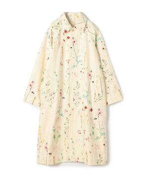 シルク フラワープリント ステンカラーコート
