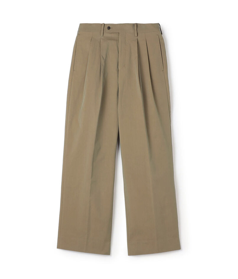 コットンナイロンツイル 2プリーツワイドストレートパンツ