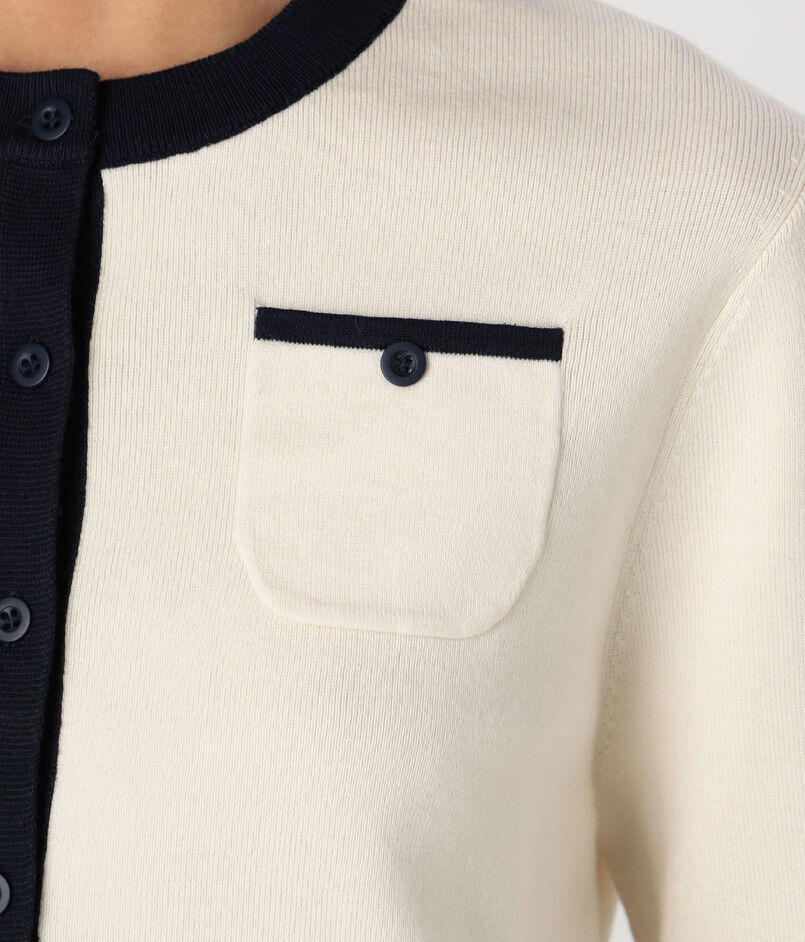 CABaN コットンカシミヤ バイカラークルーネックカーディガン 
