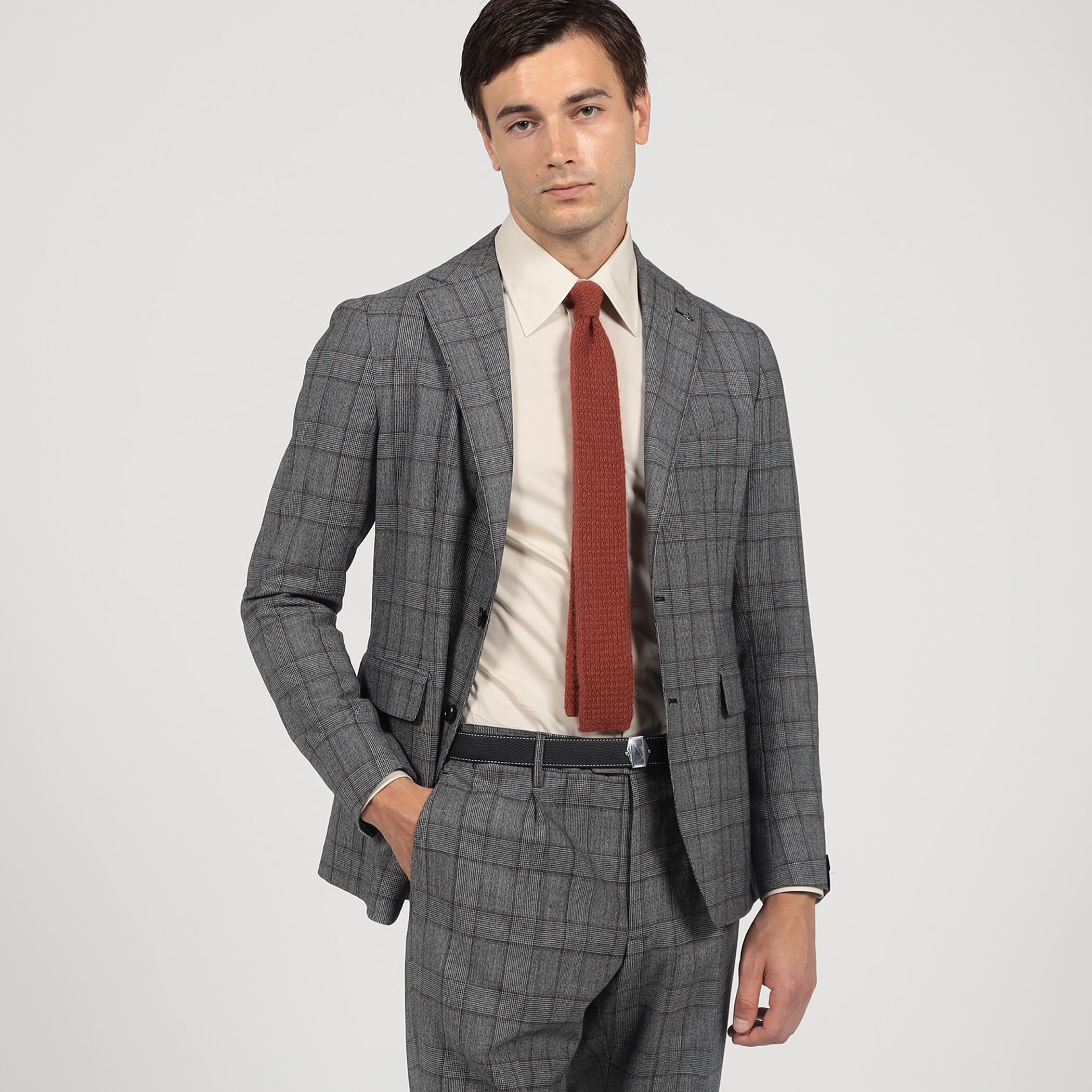 別注】TAGLIATORE ウールサキソニーチェック シングルブレステッド2B