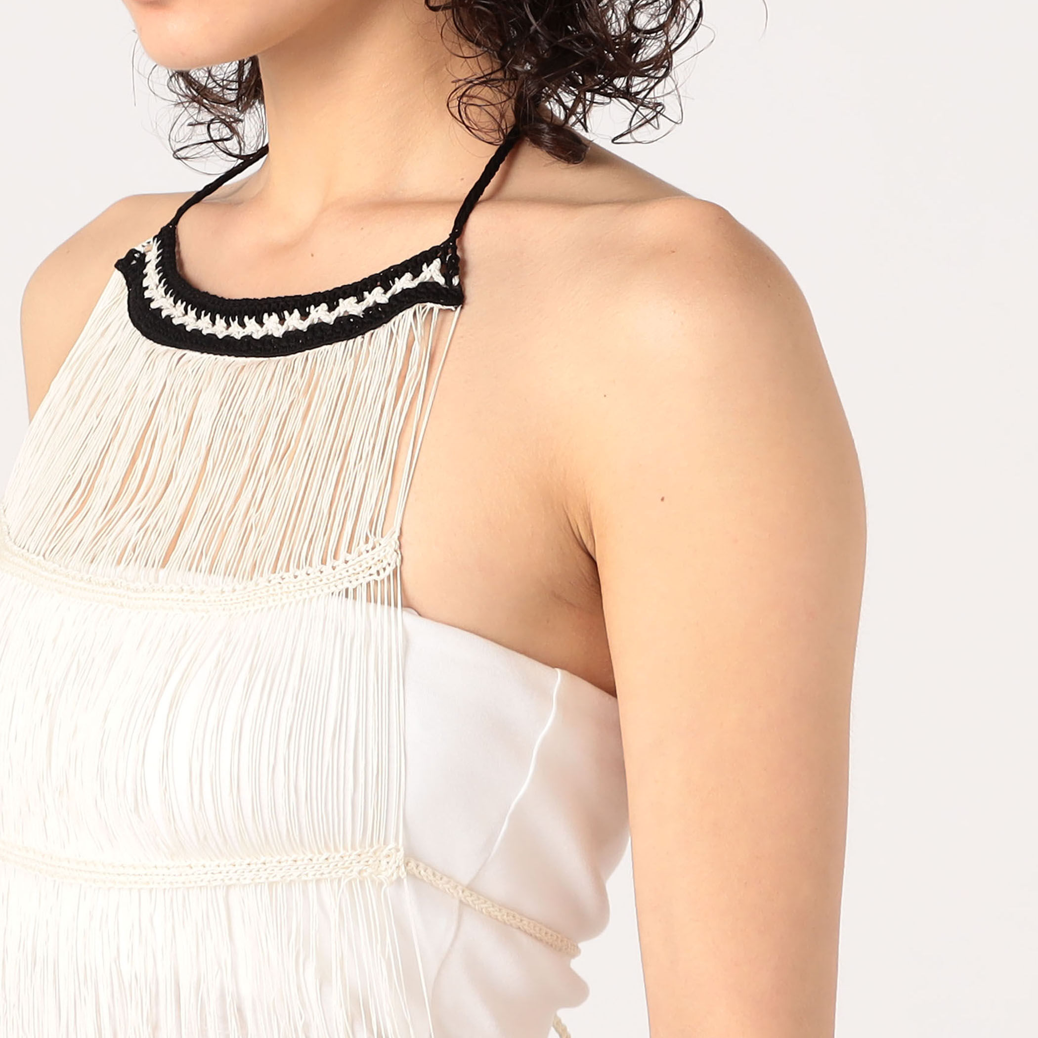 コットンシルクローンレースコンビ ホルターネックワンピース