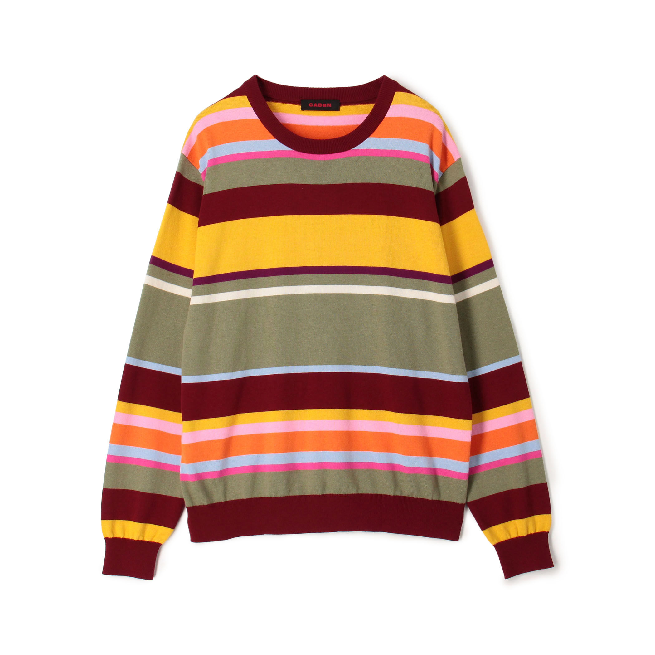 CABaN コットンカシミヤ マルチボーダークルーネックプル