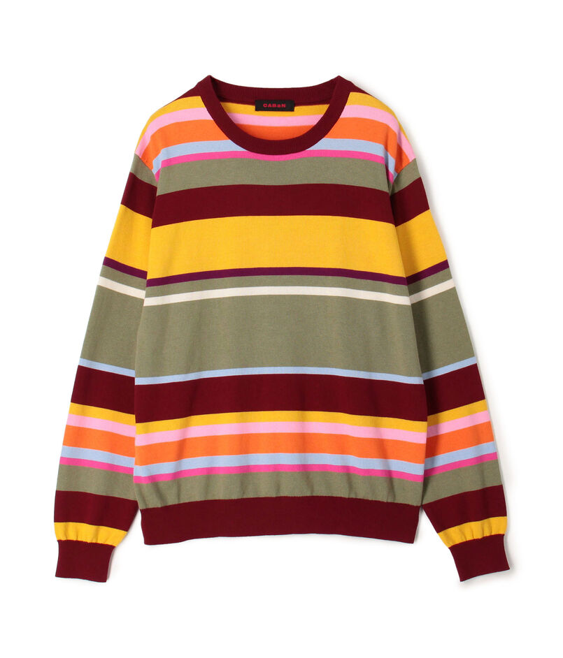 CABaN コットンカシミヤ マルチボーダークルーネックプルオーバー