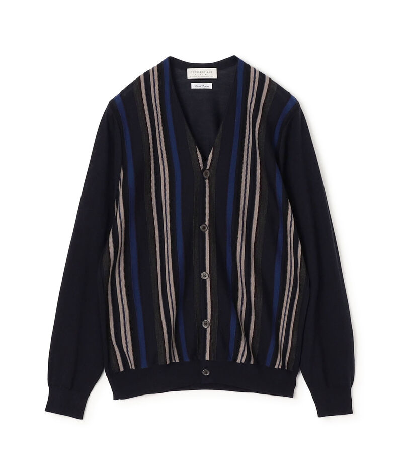 TOMORROWLAND tricot スーパーファインメリノウール ストライプVネックカーディガン S-WOOL
