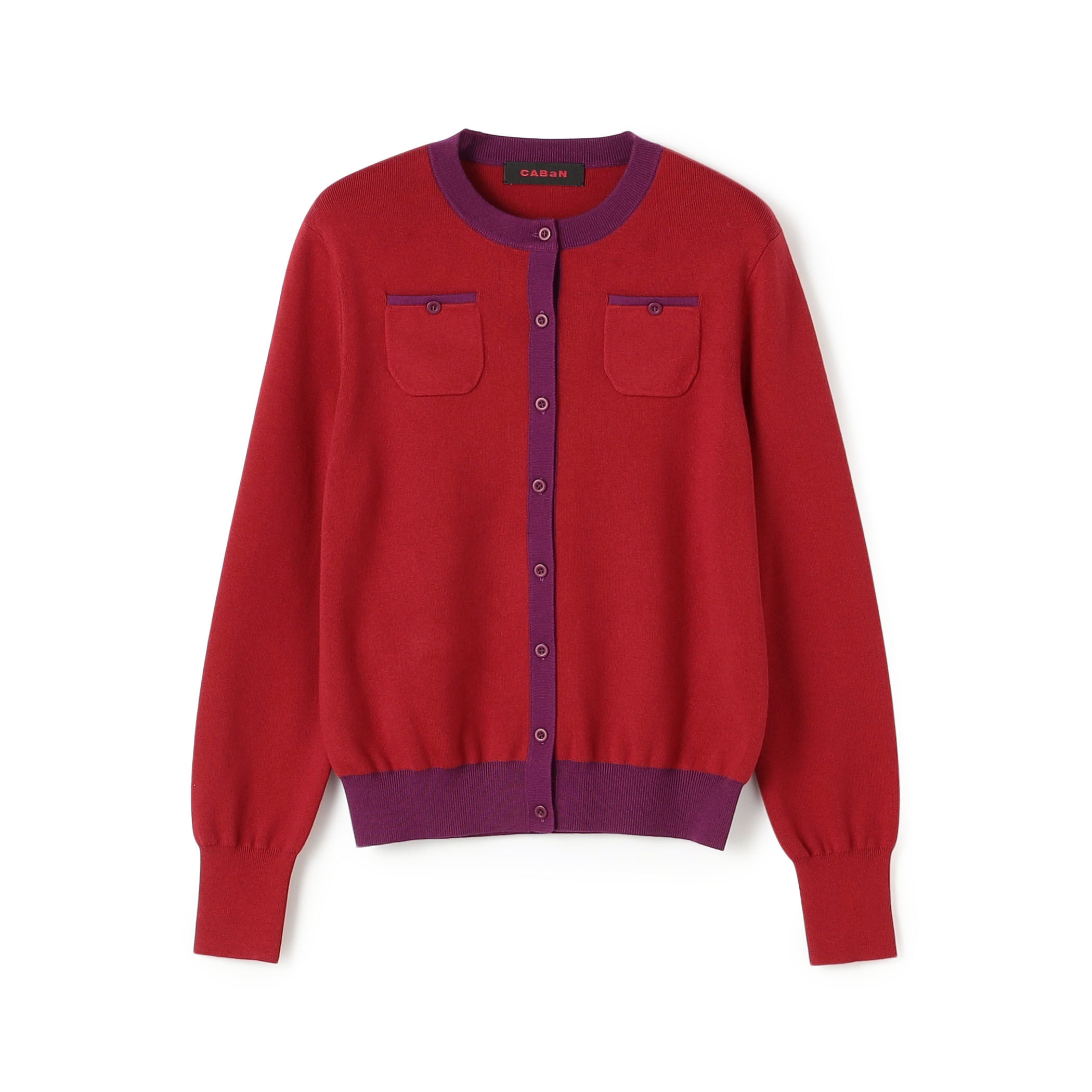 CABaN コットンカシミヤ バイカラークルーネックカーディガン CABaN カーディガン コットンカシミヤ バイカラークルーネック