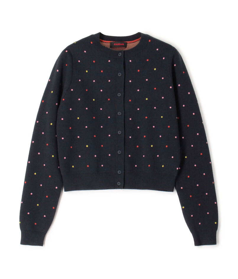 ■コットンカシミヤ ドットジャカード クルーネックカーディガン