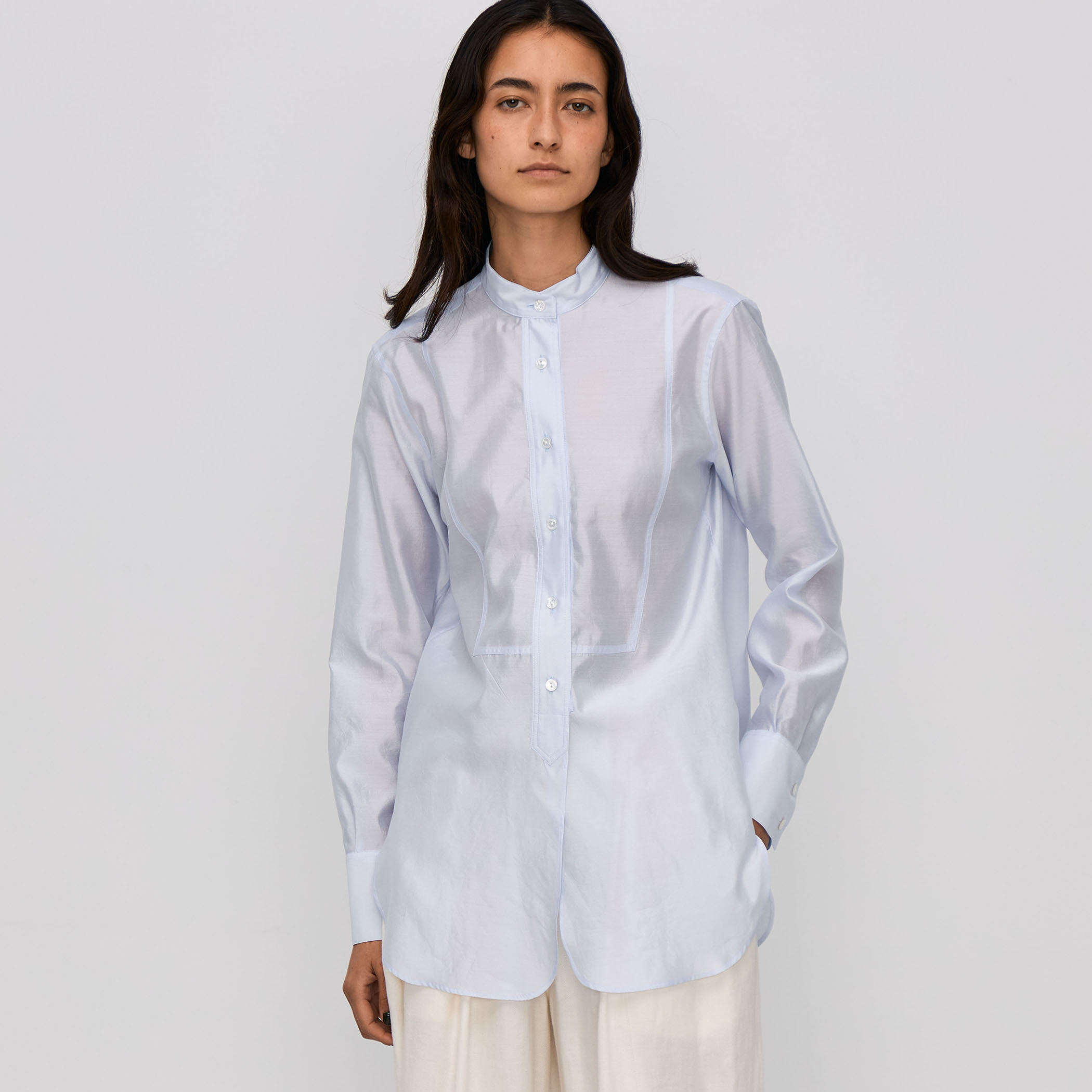 ウォッシャーシルク スタンドカラーシャツ｜トゥモローランド 公式通販