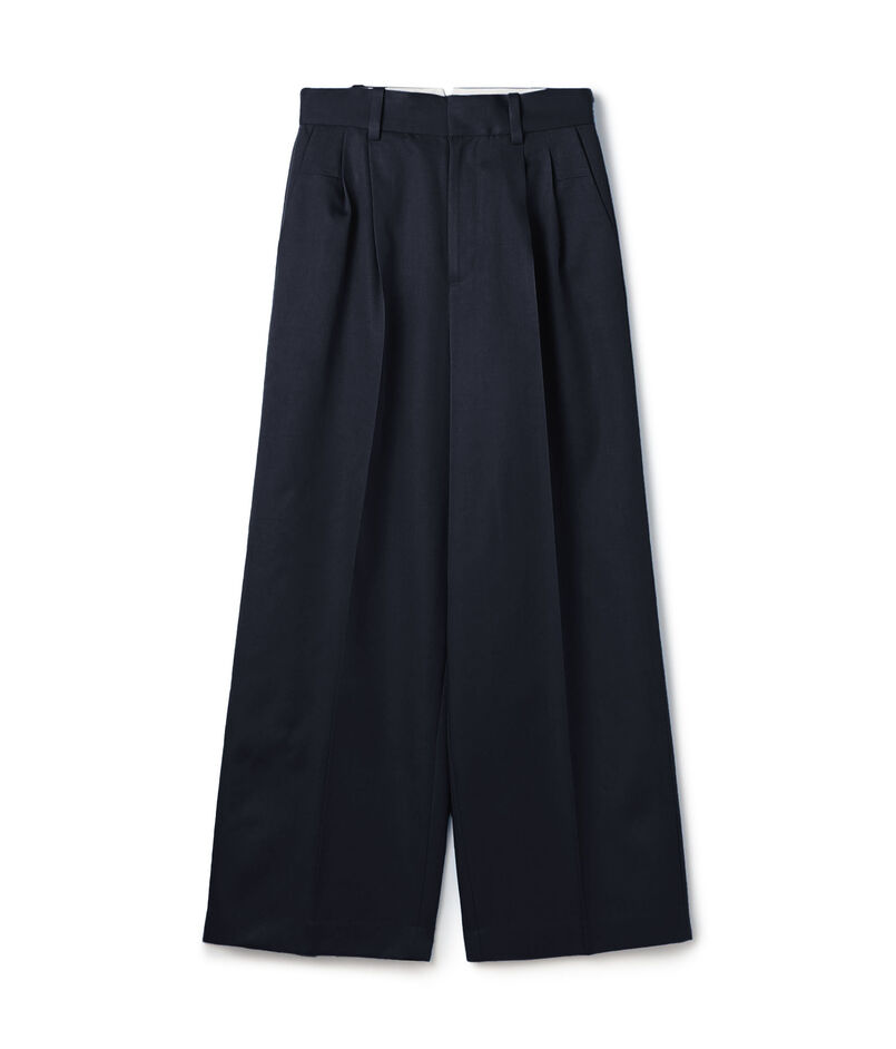 ウールレーヨンツイル タックワイドパンツ