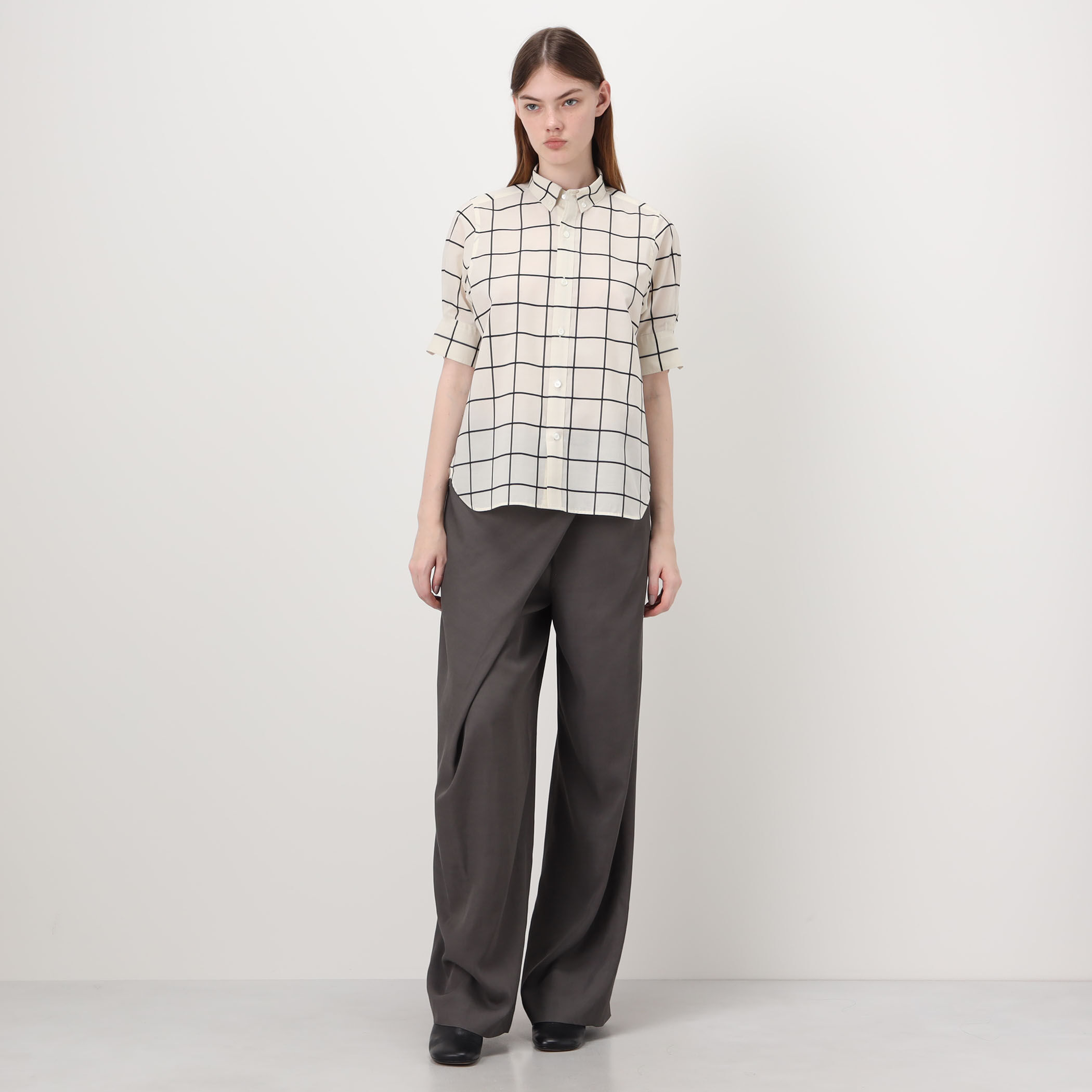 HYKE SHEER BACK WINDOWPANE SHORT SLV ウインドウペンチェック