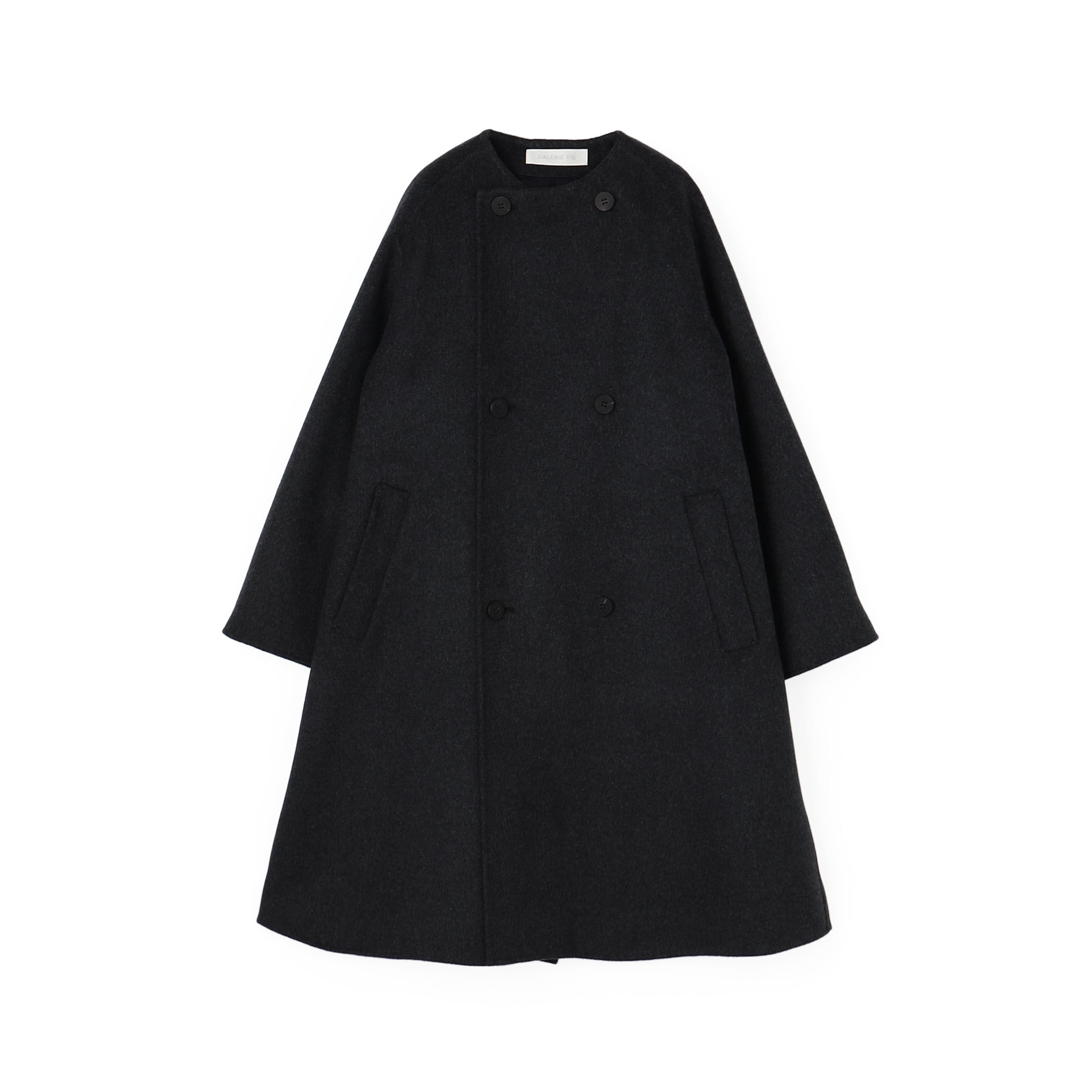 GALERIE VIE　ウールダブルフェイス カラーレストレンチコート　黒　36 ウールダブルフェイス カラーレス トレンチコート｜トゥモローランド