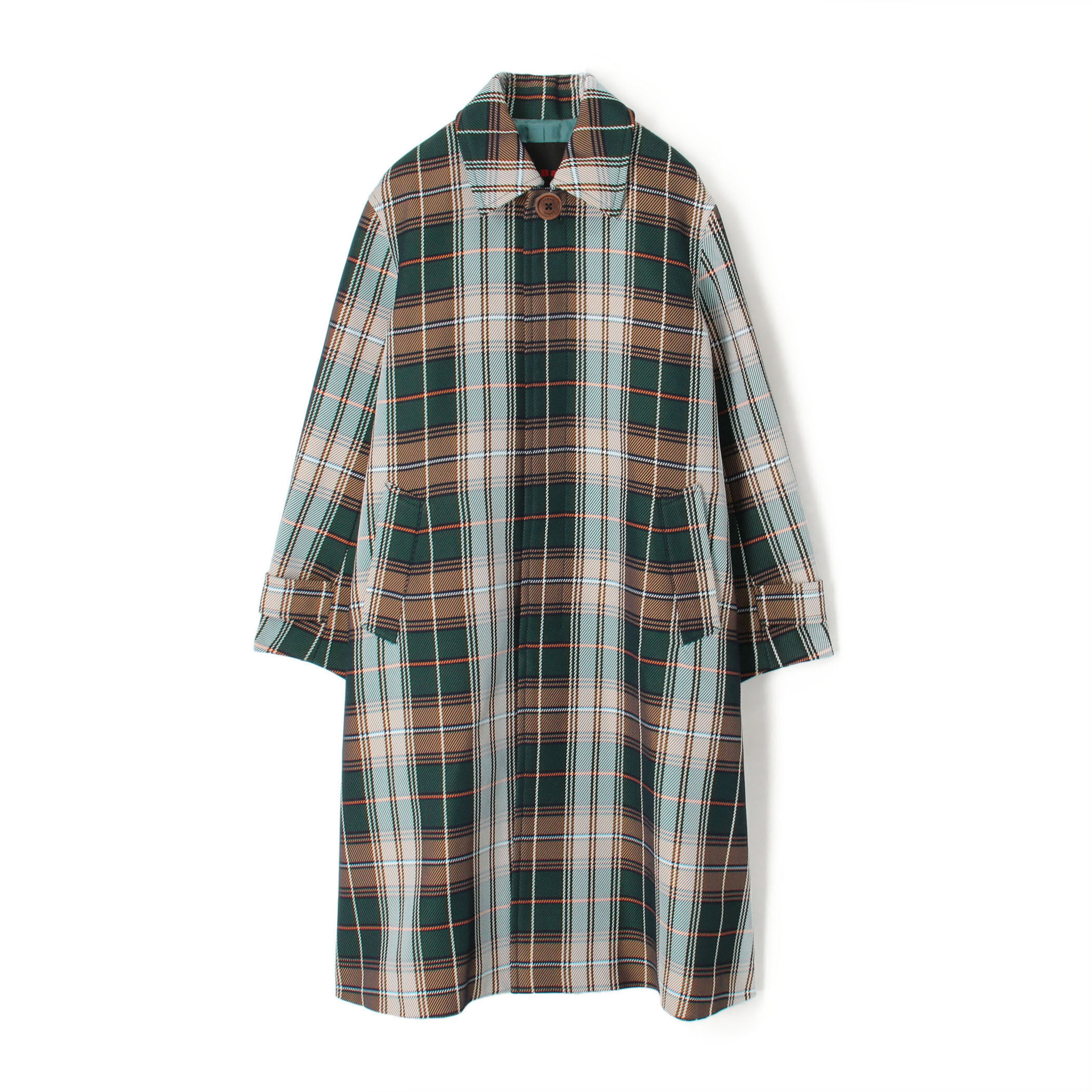 ポリエステル ビッグチェックジャカード ステンカラーコート