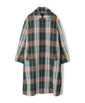 ポリエステル ビッグチェックジャカード ステンカラーコート