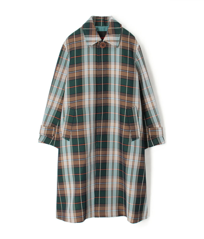 ポリエステル ビッグチェックジャカード ステンカラーコート