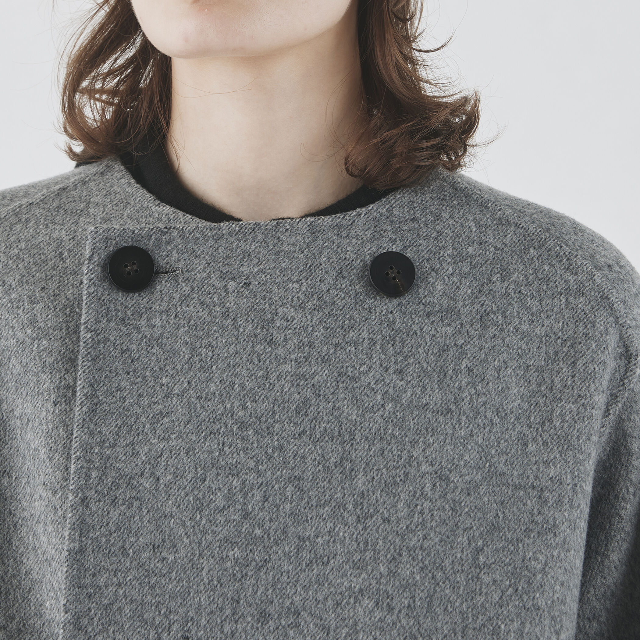 ウールダブルフェイス カラーレス ショートトレンチコート