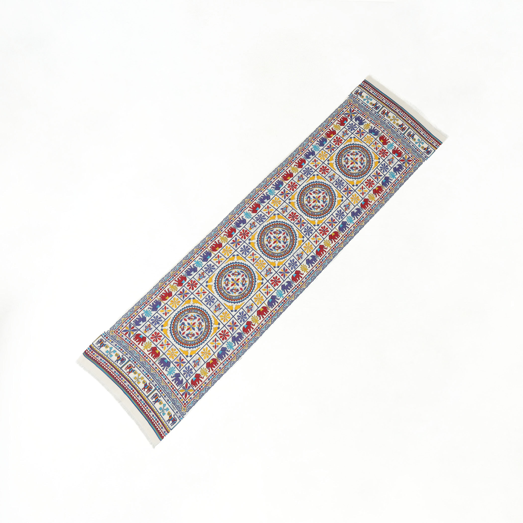 Drake's ELEPHANTS AND FLOWERS PRINT SCARF ウールシルクプリント