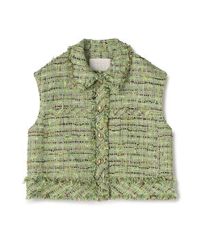 プレリーツイード ステンカラーショートジレ