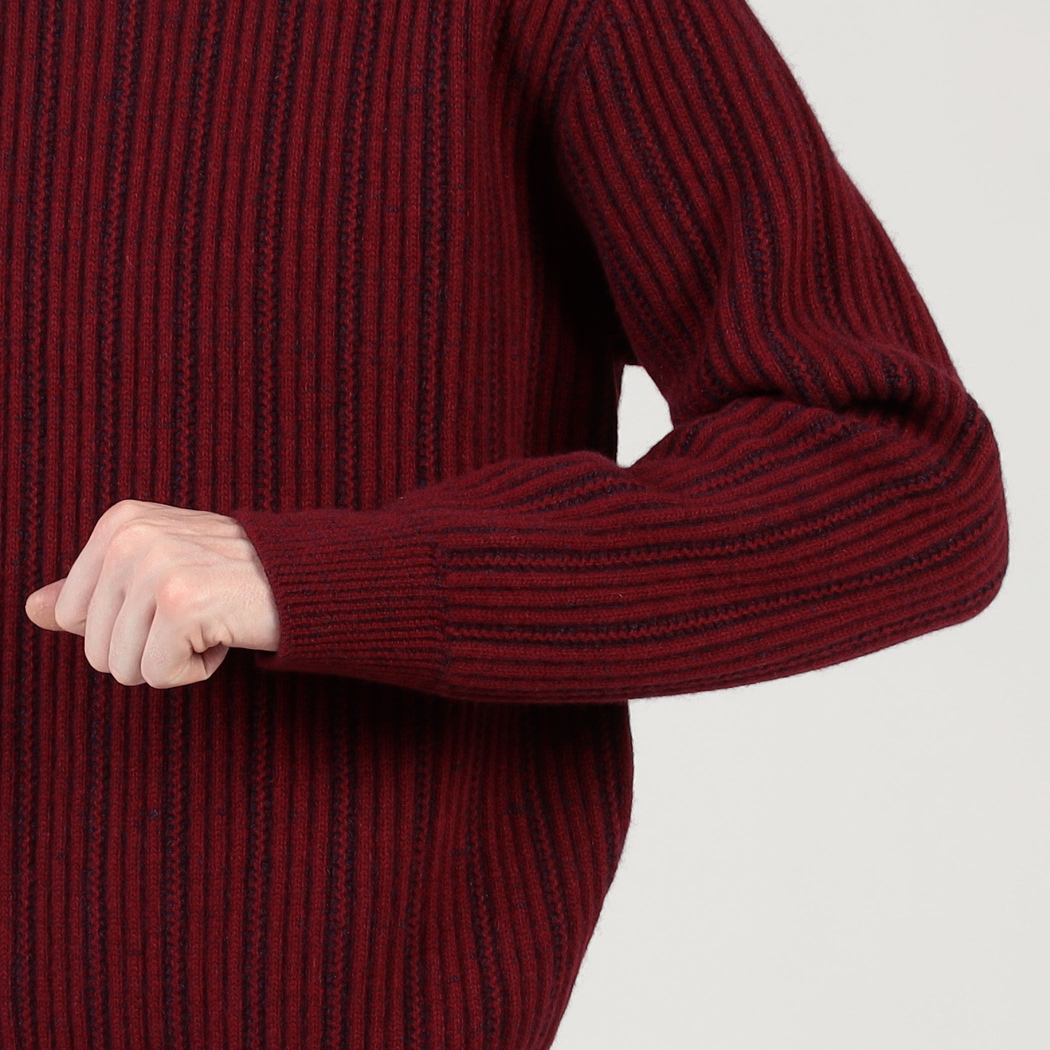 ウールカシミヤシルク リブクルーネックプルオーバーニット