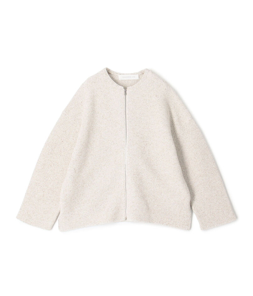 スプリングツイード ノーカラーブルゾン