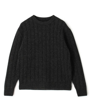 ウールカシミヤシルク リブクルーネックプルオーバーニット