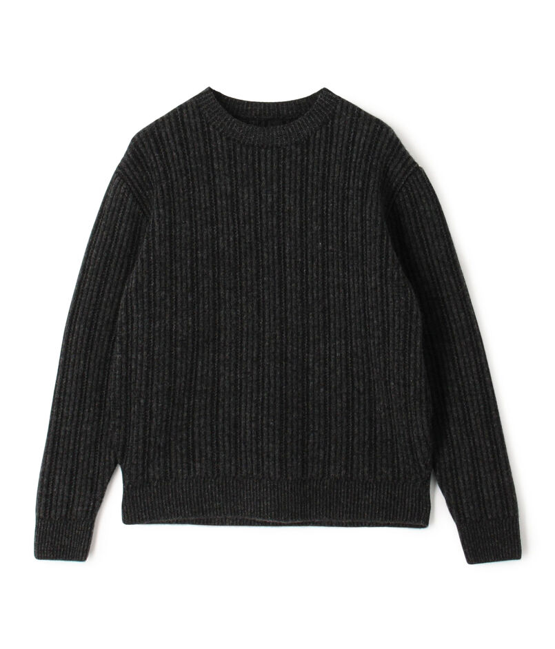 ウールカシミヤシルク リブクルーネックプルオーバーニット