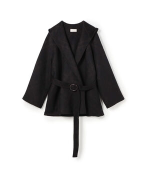 ダブルフェイスチェックジャガード フーディーミディコート