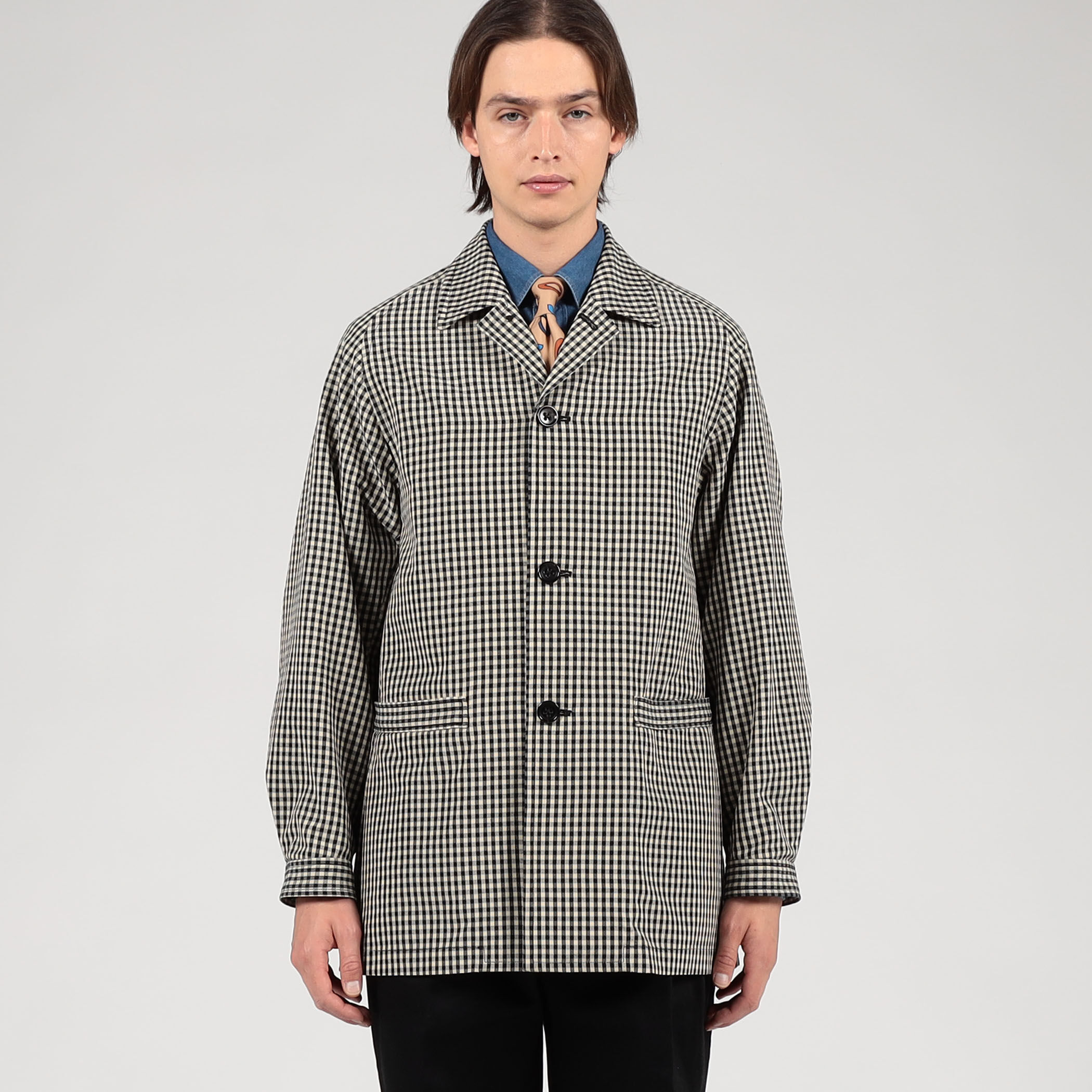 シルクカシミア ギンガムチェック シングルブレステッド