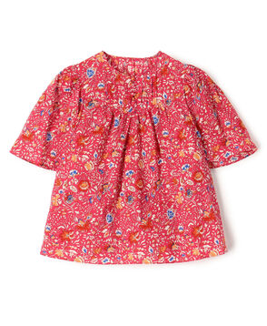 コットンボイルプリント ピンタックコンパクトブラウス