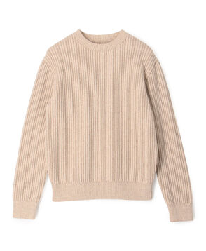 ウールカシミヤシルク リブクルーネックプルオーバーニット