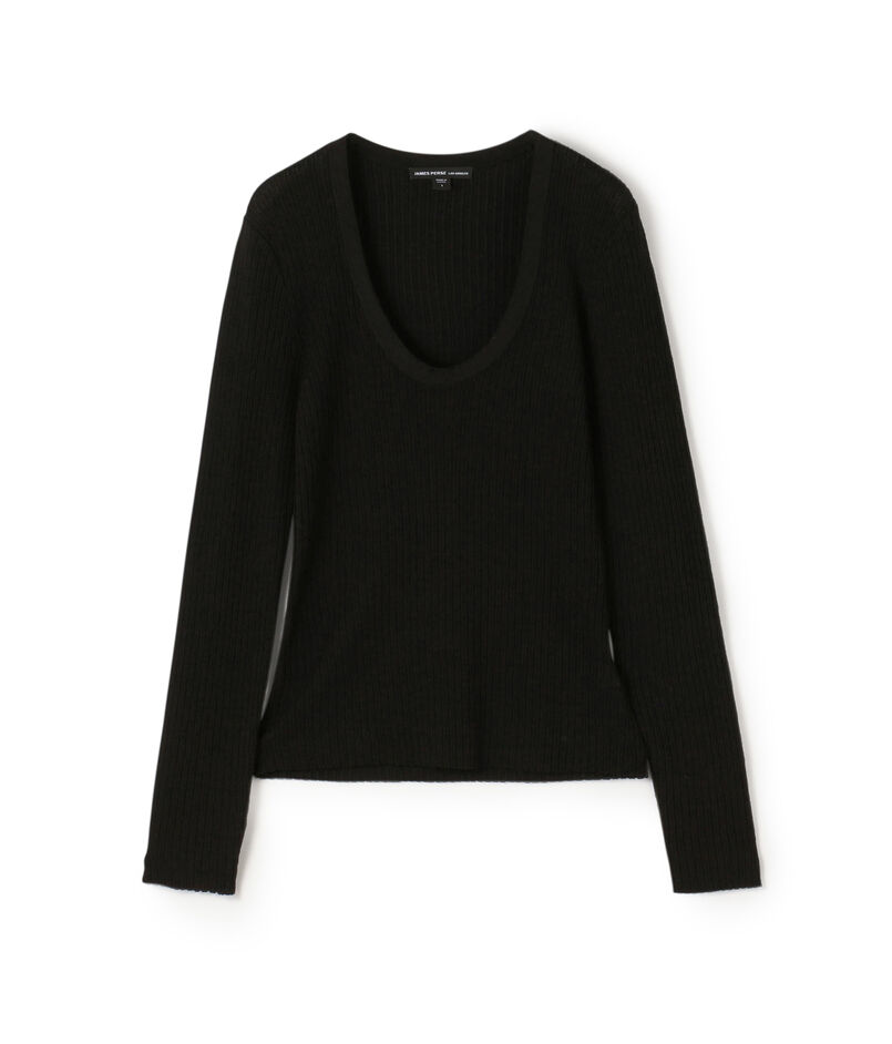 ストレッチリネンリブ Uネックプルオーバー WYLP3952