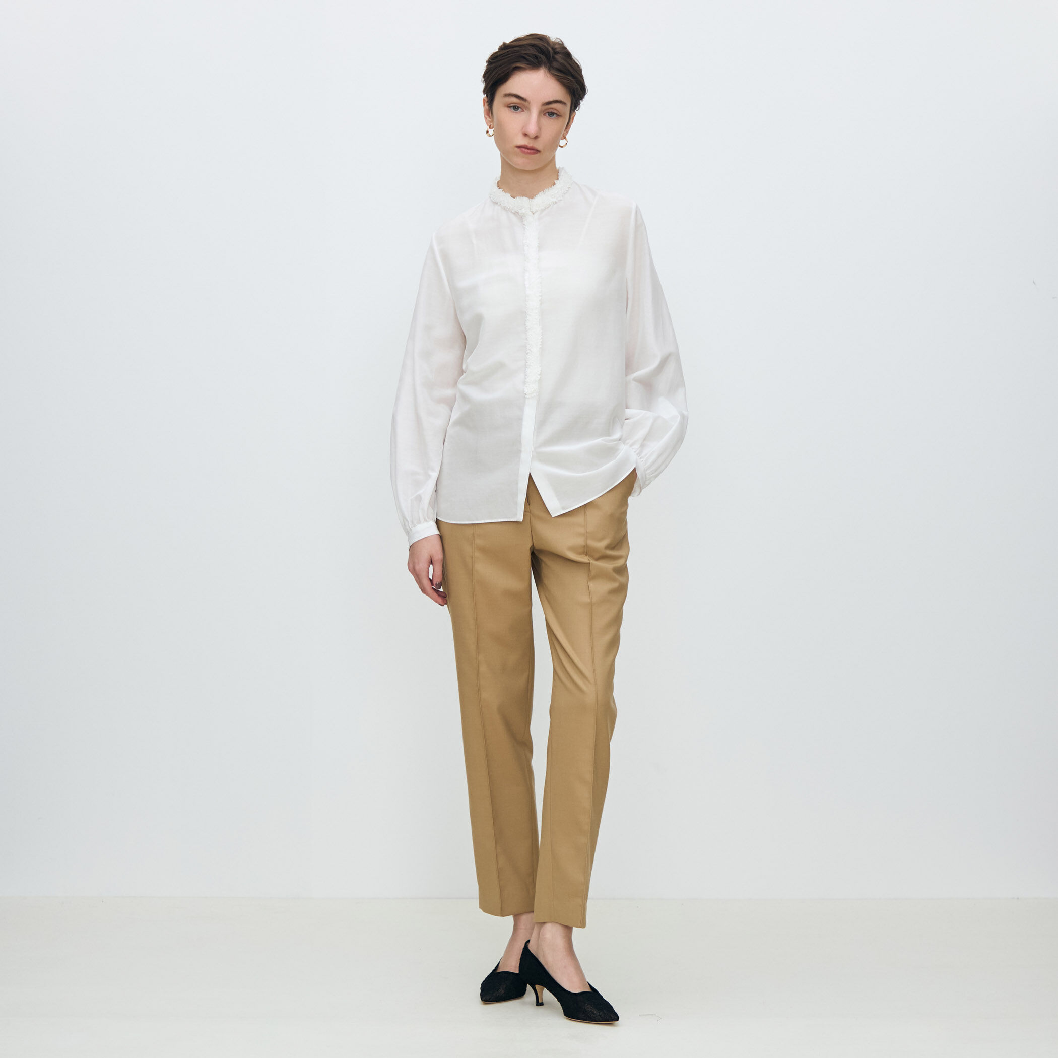 コットンシルクローン ロングスリーブブラウス