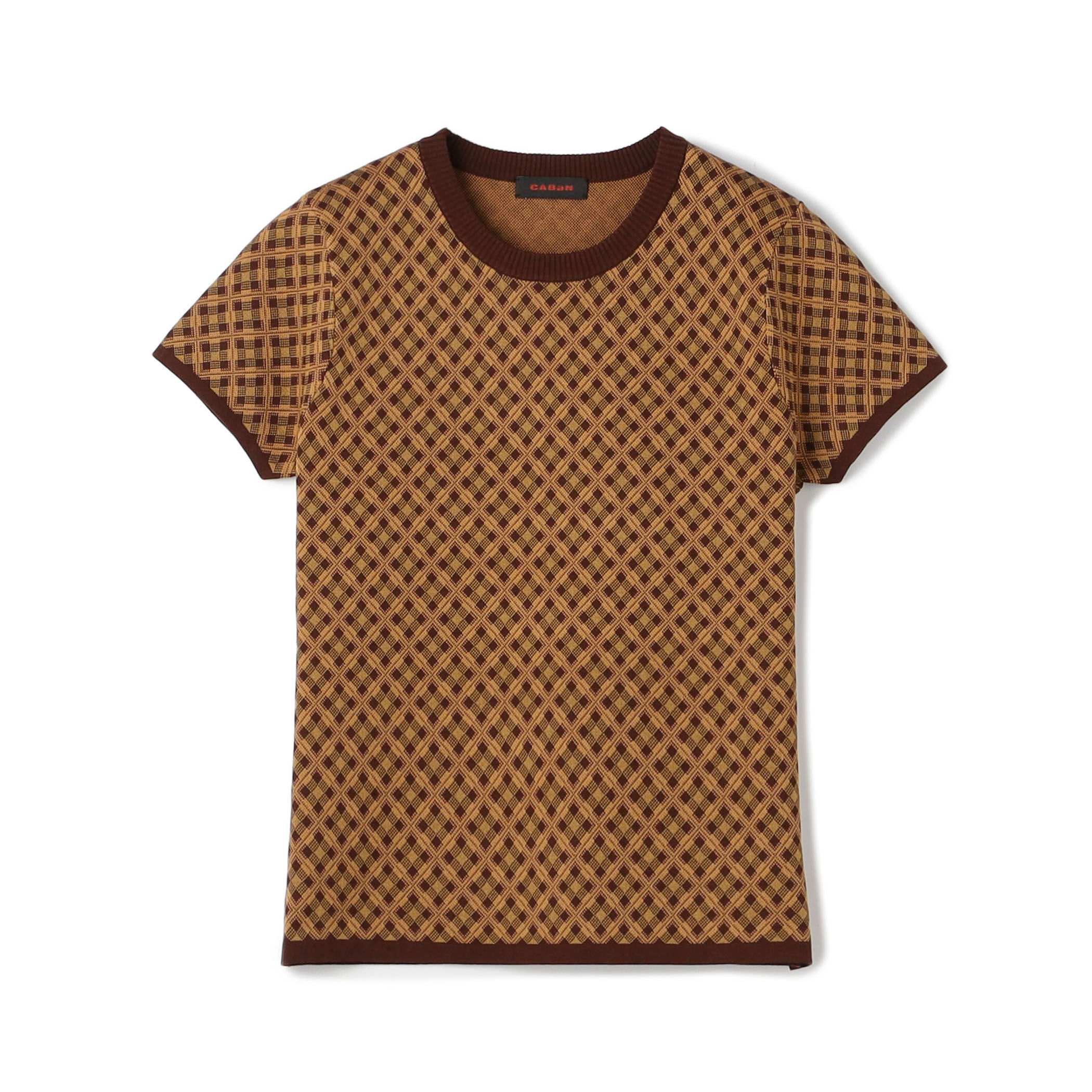 コットンポリエステル チェックジャカード ショートスリーブプル