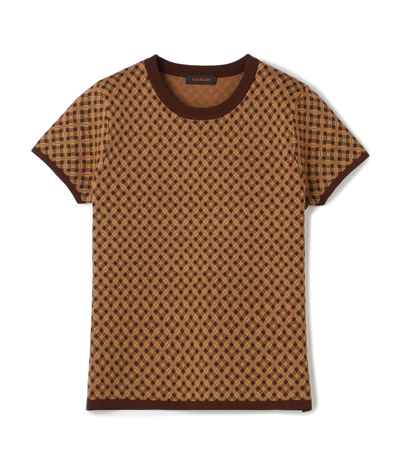 コットンポリエステル チェックジャカード ショートスリーブプルオーバー